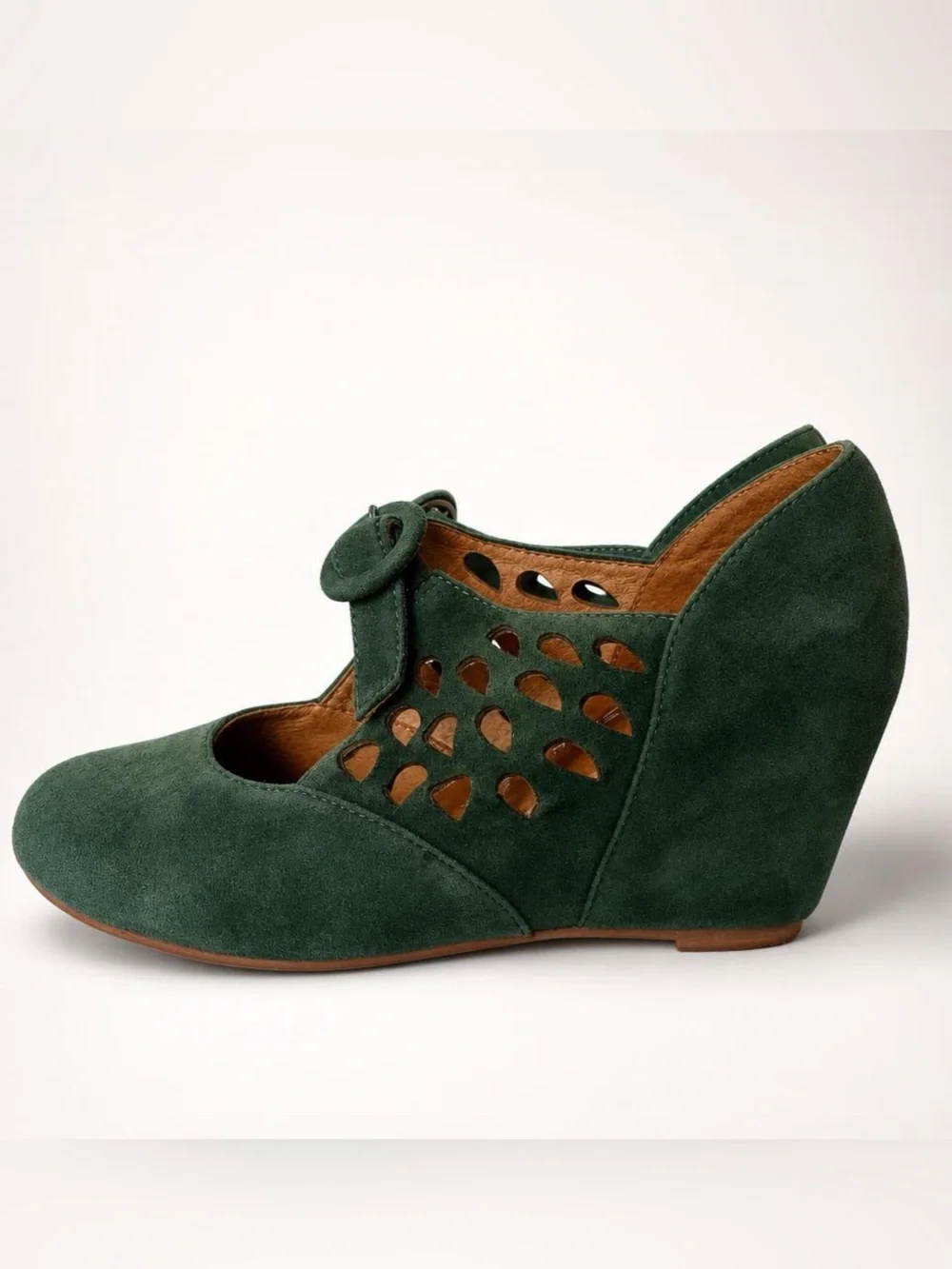 Jeffrey Campbell Havana Last Suede maryJane Buckle Wedges, green, like new